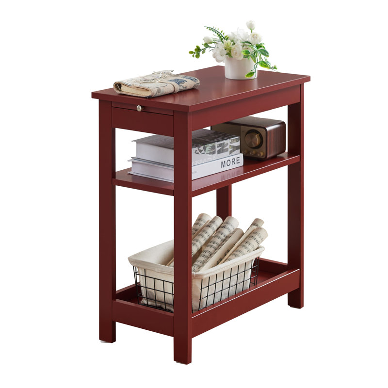 Table d'appoint mince en bois avec tablettes de rangement et plateau coulissant, table de chevet pour chambre à coucher, salon - rouge