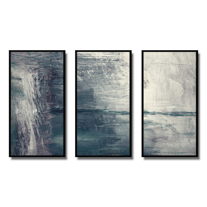 «Grey Abstract Pattern», peinture sur toile flottante 3 pièces, Noir, H 28 po x l 36 po