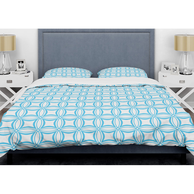  Ensemble de housse de couette moderne en microfibre bleu / blanc / orange clair, Housse de couette très grand et 2 taies