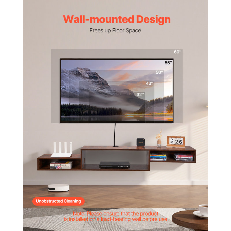Floating TV Stand, Wall Mount Entertainment Center with Power Outlet & Cable Hole, Modern Floating TV Shelf with Storage Cabinet for DVD Player, Cable Box, Game Console, TV Accessory