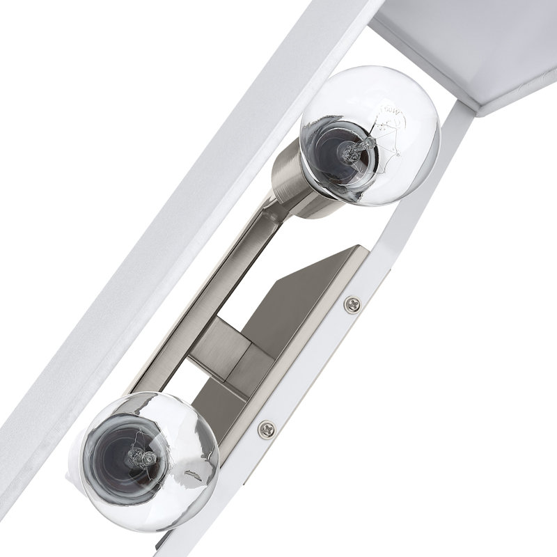 Chrisitne 2-Light Dimmable Metal Armed Sconce with Fabric Shade, White, Brushed Steel