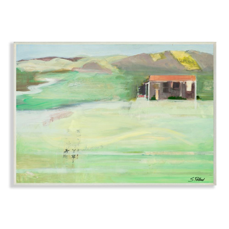 Paysage montagneux abstrait de style chalet estival-impression d’art graphique, Unframed Wood, 15" H x 10" W x 0.5" D