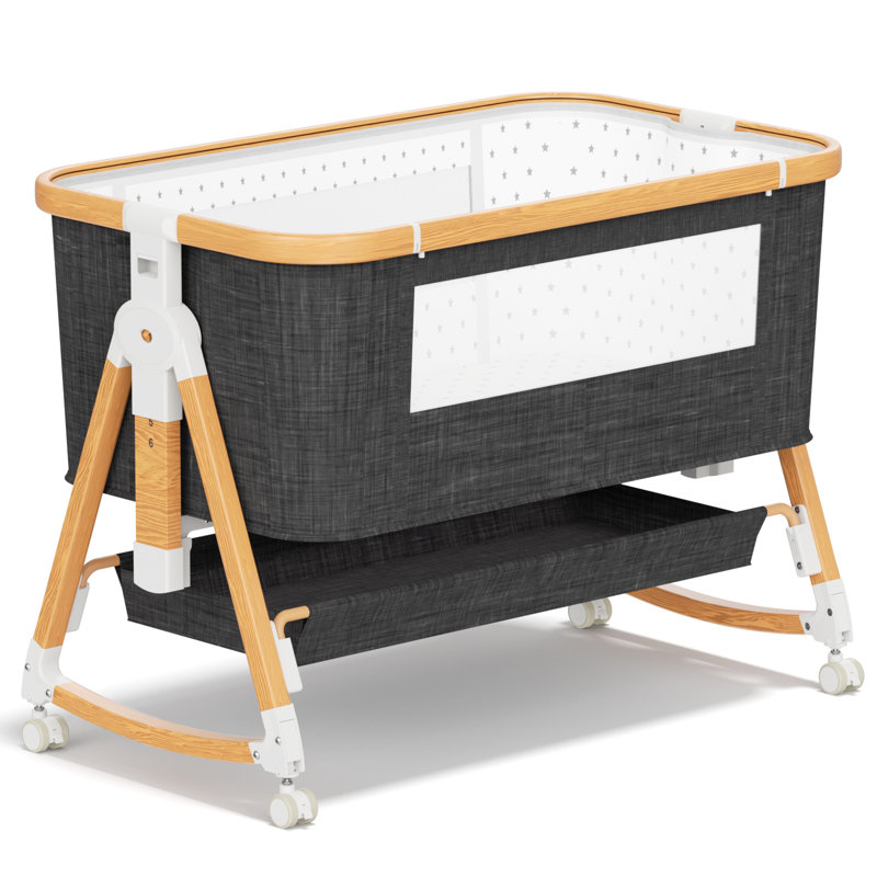 Amaran Rocking Bassinet with Bedding with Mattress and Stand, Dark Gray