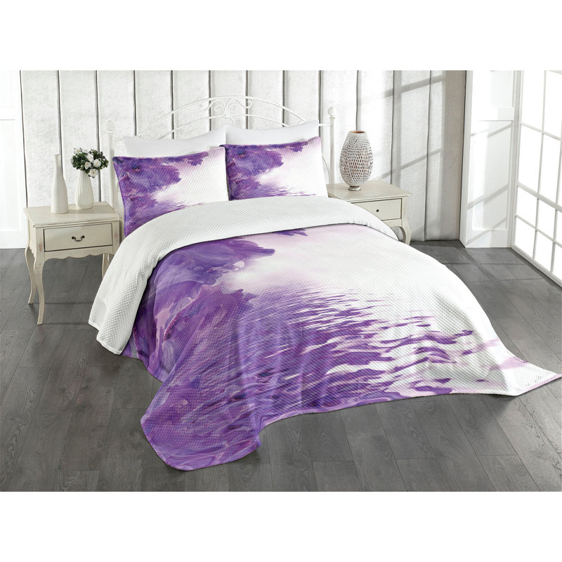 Ambesonne Flower Bedspread Set Iris Petals Violet White, King Coverlet / Bedspread + 2 Standard Shams