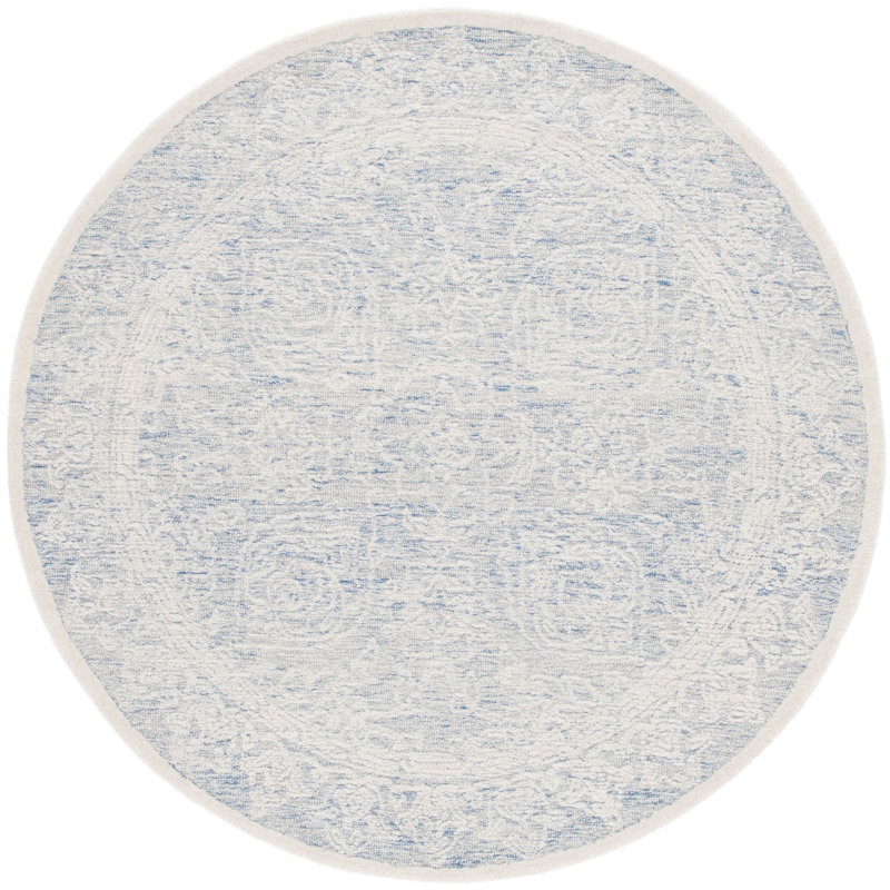 Kayllie Hand Tufted Wool Cotton with Latex Floral Rug in Blue/Ivory, Round 6'