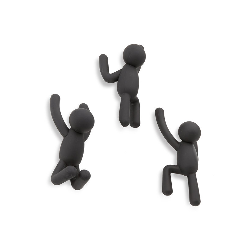 Black Plastic Buddy Wall Hooks Set of 3