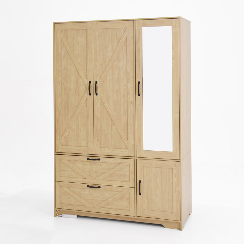 Armoire 4 portes avec miroir, armoire à DEL avec portes et 2 tiroirs