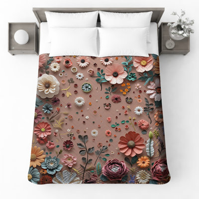 Couvre-lit matelassé en papier à motif floral toutes tailles