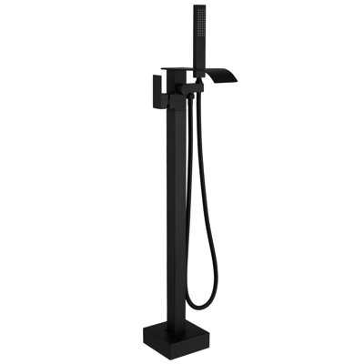 Robinet de baignoire autoportant à poignée simple avec douchette en laiton Noir mat