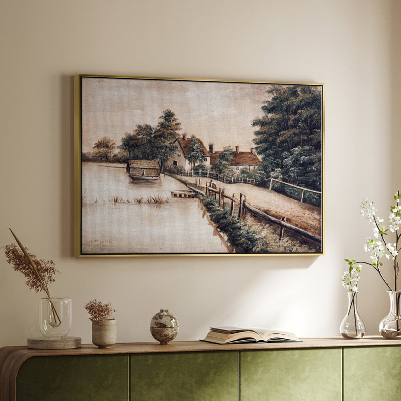 «Vintage Landscape -DCCCL XXV» sur toile, Toile avec cadre flottant or, H 27 po x l 41 po x P 2 po