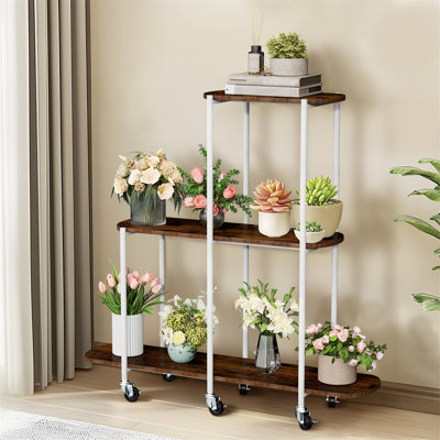 3 Tiers Plant Stand Metal Flower Holder Unique Gift With Lockable Casters