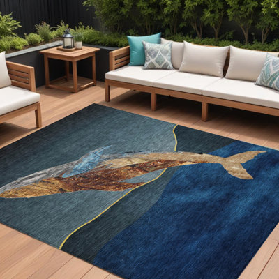 Tapis d'extérieur lavable à imprimé animal bleu et brun 10 pi x 14 pi