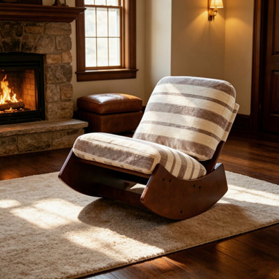 Upholstered Solid Wood Frame Glider Rocking Chair, grey