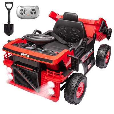Camion à benne basculante électrique 24V pour enfants, véhicule de construction télécommandée avec benne fonctionnelle, pelle à jouets, lumières DEL, absorption de chocs de musique et de roues, jouet électrique pour enfants de 3 ans et plus