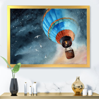 «Blue Air Balloon in Starry Night», peinture sur toile