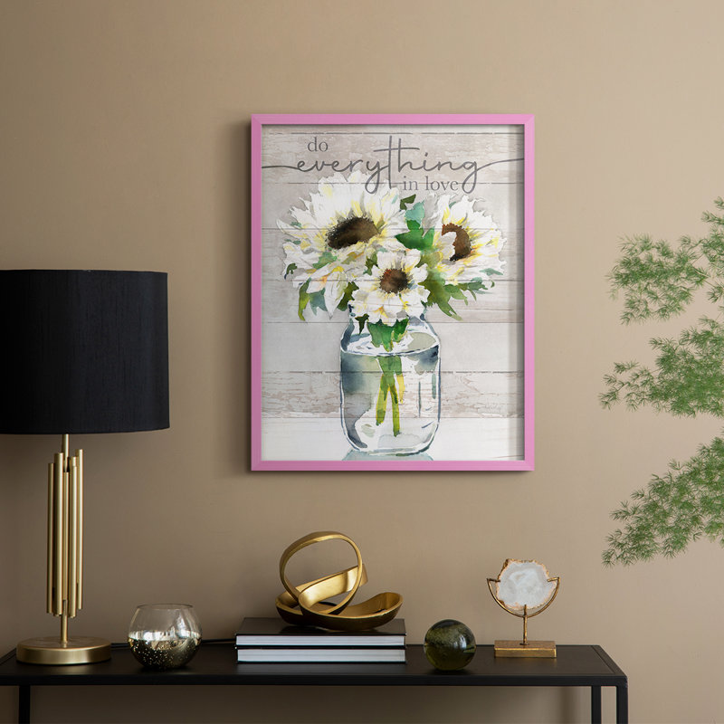 «Do Everything In Love», reproduction encadrée - bois massif, Rose, H 30 po x l 24 po