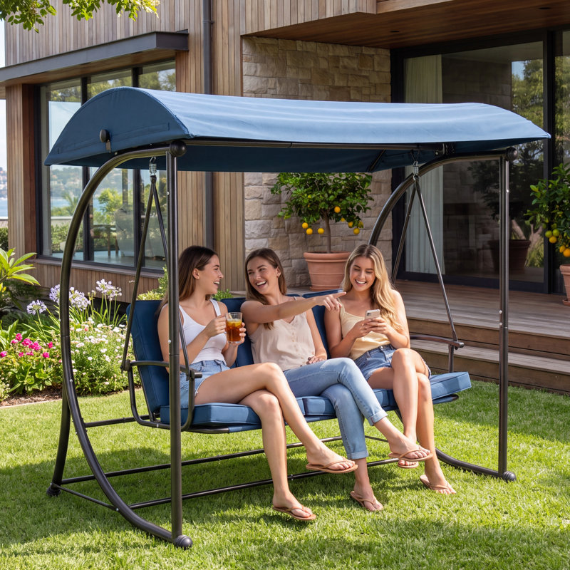 Balancelle de patio 3 places avec auvent réglable et balancelle d'extérieur avec coussin, Kaki