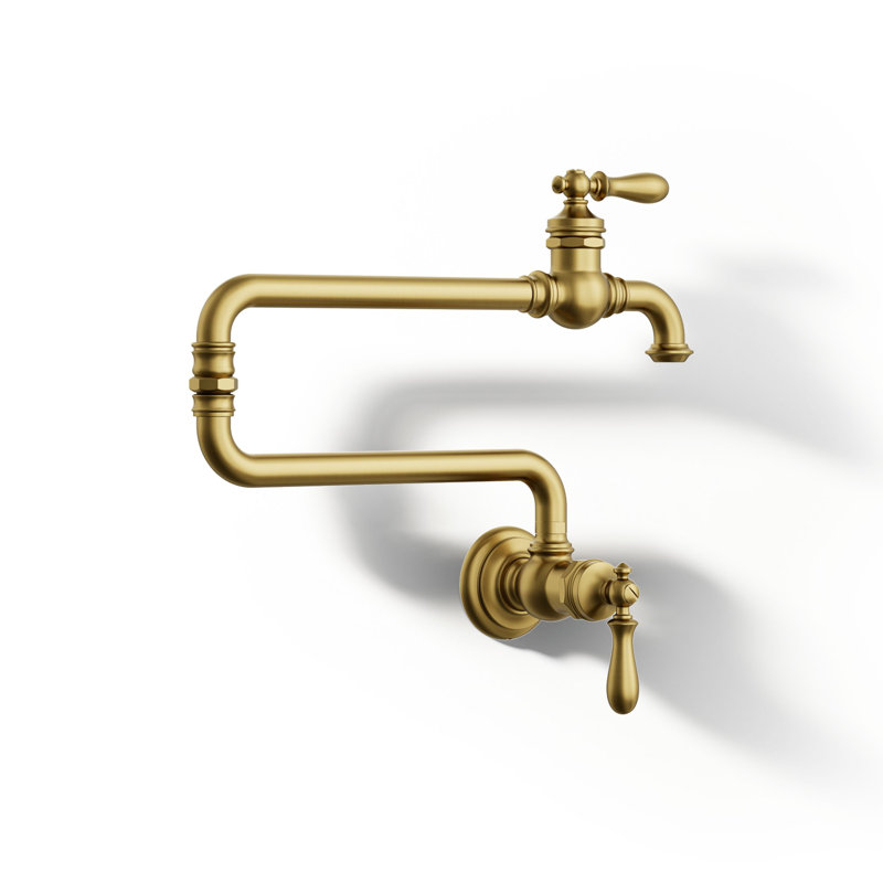 Artifacts Single-Hole Wall-Mount Pot Filler, Brushed Brass
