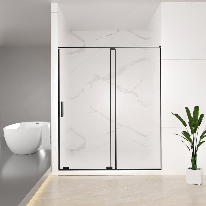 56-60" W x 72" H Semi-Frameless Sliding Shower Door, 5/16"(8mm) Clear SCGG Tempered Glass, Matte Black Finish, Cut Adjustable Width 4"