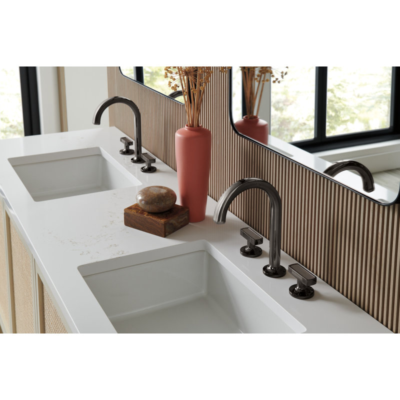 Kintsu® Widespread Lavatory Faucet with Arc Spout, Brilliance Black Onyx, 1.5 GPM, Knob Handle with Concrete Inlay