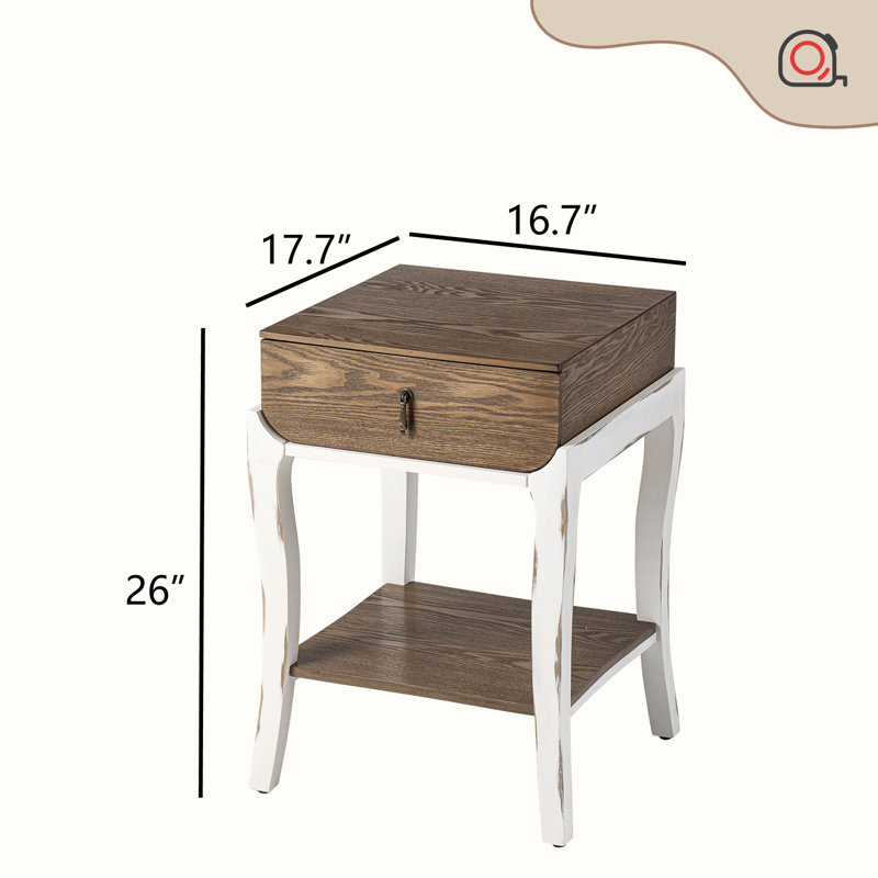 Table de bout, Plateau en bois / base blanche