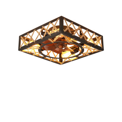 Ventilateur de plafond rustique et télécommande, cage industrielle carrée avec 6 vitesses et moteur à courant continu silencieux pour la cuisine, la salle à manger, le salon et la chambre à coucher