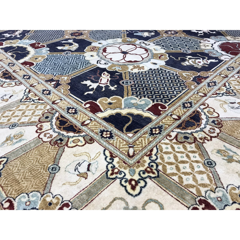 Tapis bleu de haute qualité noué à la main