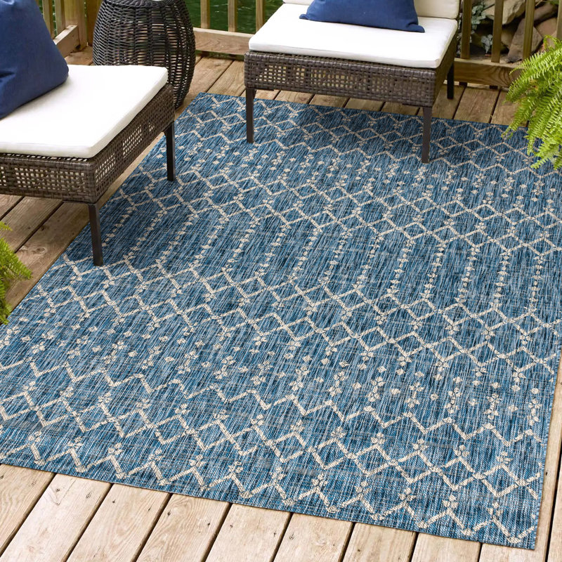 Tapis d'intérieur / extérieur Crompton, Rectangle 10 pi x 14 pi, Marine / gris pâle