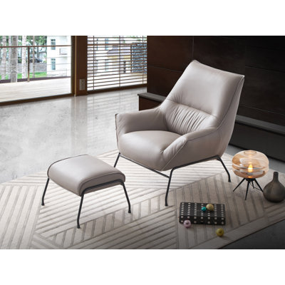 Fauteuil d'appoint et repose-pieds en cuir fleur