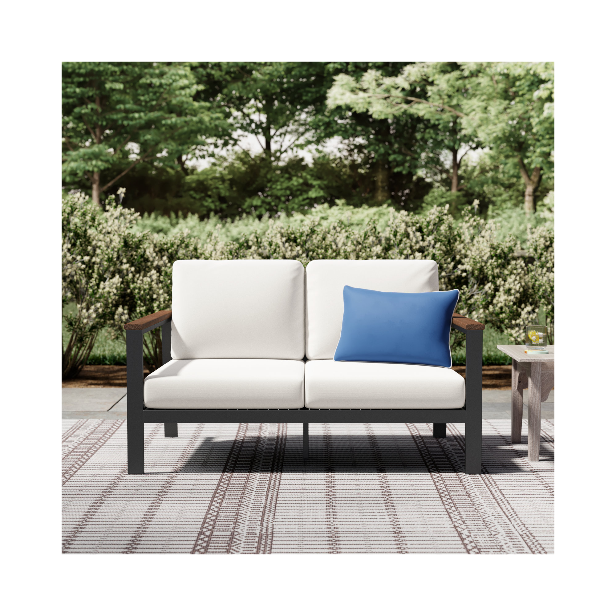 Townsend Loveseat with Sunbrella Cushion, Brown, Sunbrella Canvas Natural