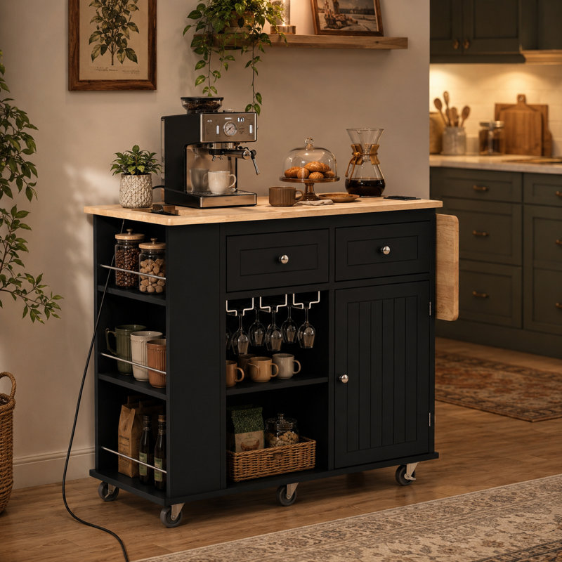 Nateasha Solid Wood Top Kitchen Cart