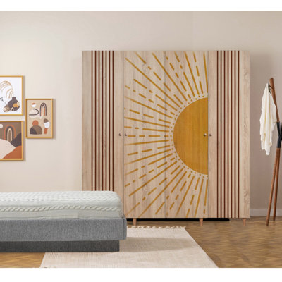 Ayreanna Modern Wardrobe with Numerous Shelves, Sonomo Color, 70.9 x 75.6 x 20.5 inches | 100% Melamine Coated Chipboard, 0.71 inches Thick | Hornbeam Legs & Solid Wood Handles | UV Coating, Stylish & Functional Design