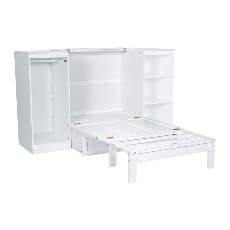 Lit escamotable simple avec tablettes de chevet et garde-robe
