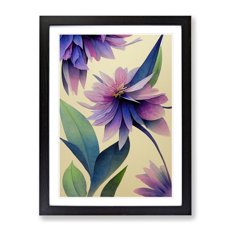Beautiful Watercolour Flowers No.2 - Single Picture Frame Painting, Black Framed, 64cm H x 46cm W x 2cm D