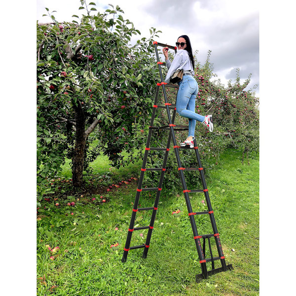 12 ft Reach Professional Wide Step Telescoping A-frame Ladder