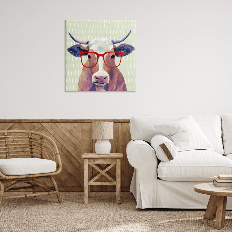 Impression sur toile Hipster Cow with Glasses, par Victoria Borges, H 30 po x l 30 po