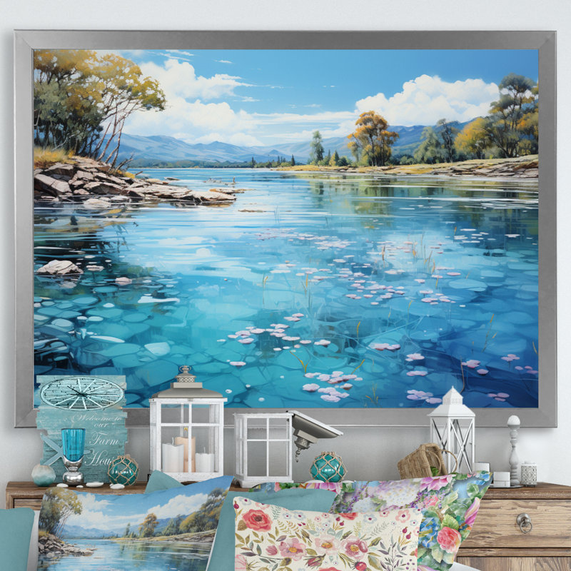 River Azure Mirrors I - Landscapes Canvas Wall Art, H 12 po x l 20 po x P 1 po, Cadre simple argenté