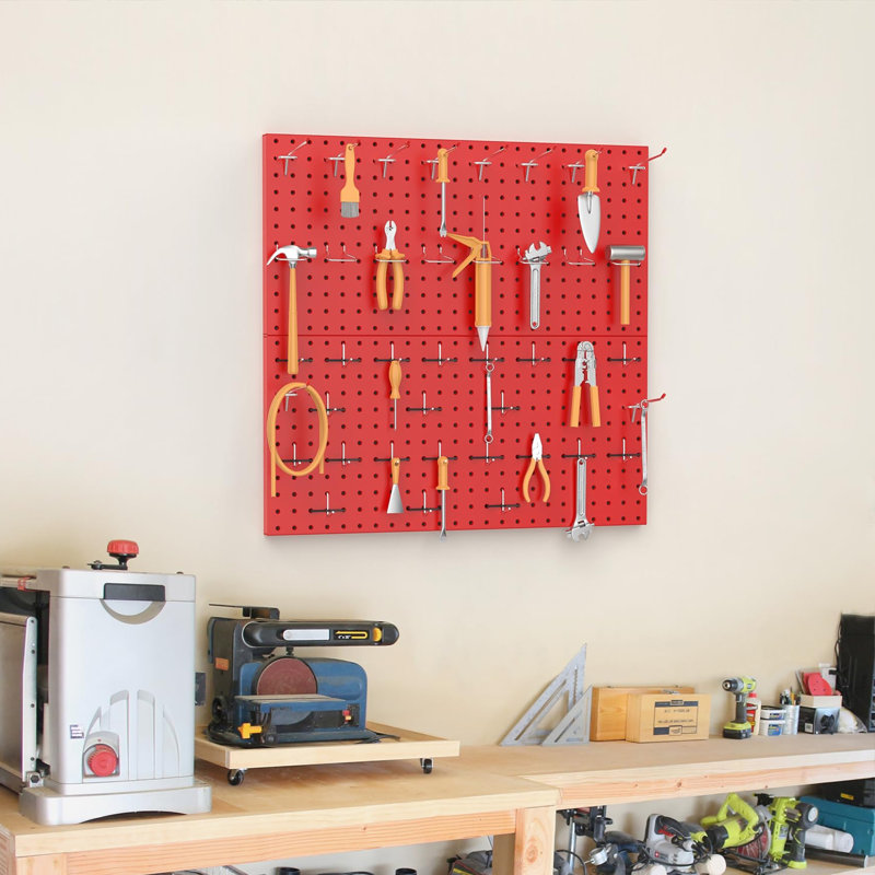Metal Pegboard Wall Organizer, Red