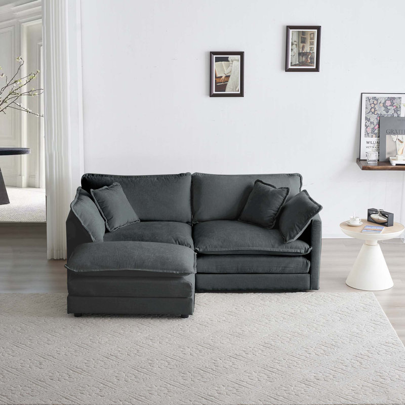 Jensen 2-Seater Chenille Upholstered Sofa with Ottoman, Gray
