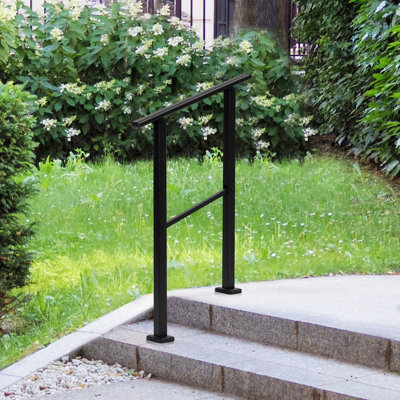 Rampe de sécurité robuste pour escalier - Rampe en métal réglable en 2 étapes - Antidérapante, résistante aux intempéries, à l'épreuve de la rouille - Facile à installer pour l'intérieur et l'extérieur, Porche, Terrasse - Noir, 660x990mm