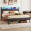 Upholstered Bed Frame with Charging Station and LED Lights-840921219