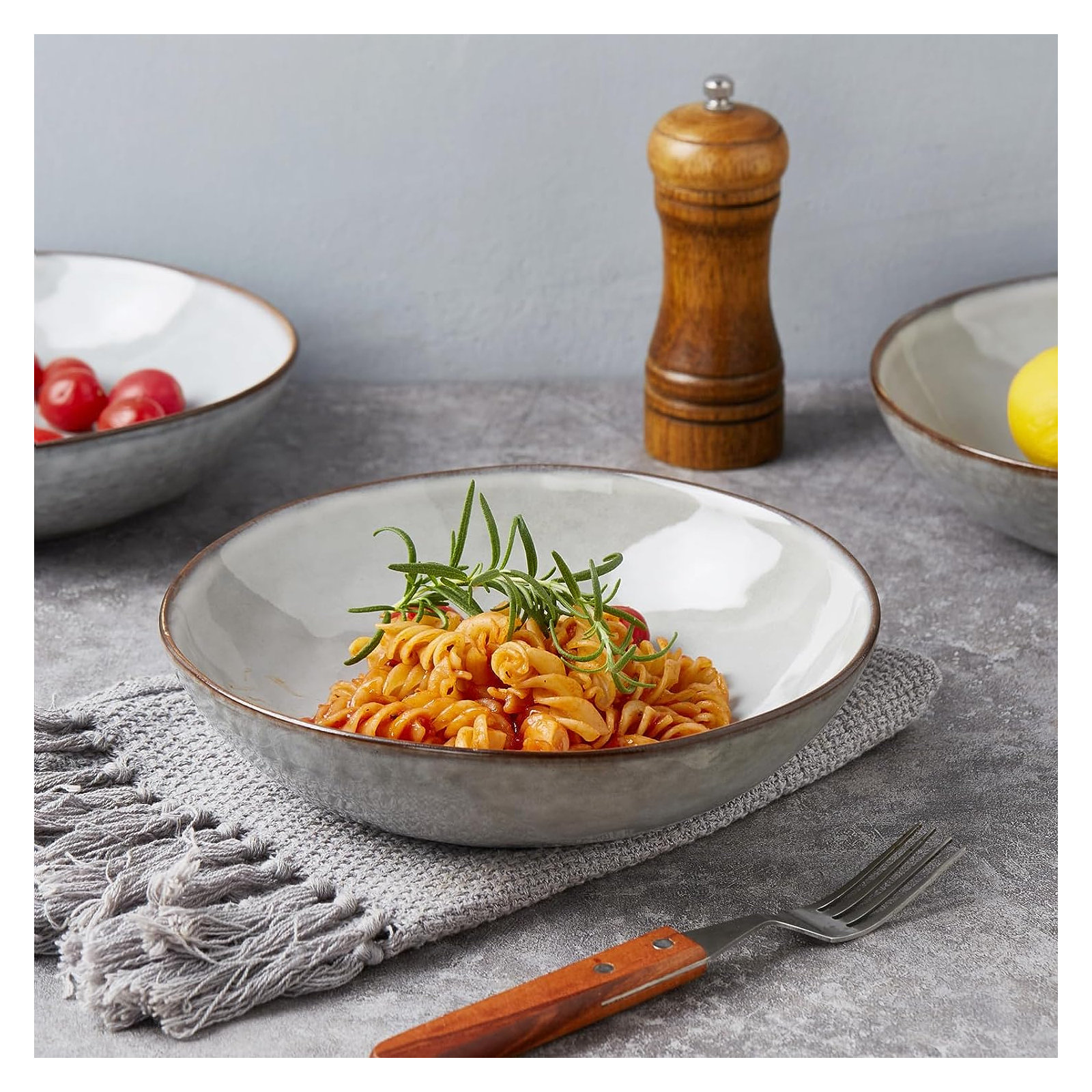 Leny 8.5'' Stoneware Large Pasta Bowl, Gray
