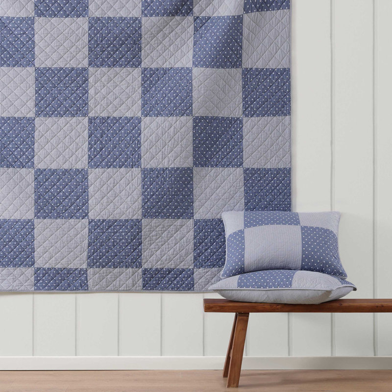 Tommy Hilfiger Ithaca Stargaze Patchwork Cotton Reversible Blue Quilt Set, Twin Quilt + 1 Standard Sham