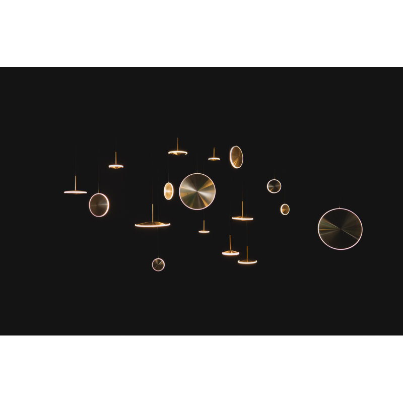 Chrona Modern Round Spun Brass Pendant Light, Vertical, Solid Brass, 17" H x 17" W x 3" D