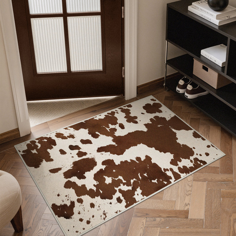 Terra Vintage Machine Washable Brown Beige / Brown Indoor Area Rug with Non-Slip Backing, Round 5'