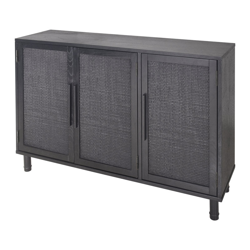 Hopper Studio Delancey Solid Wood 3 Door Rattan Sideboard, Stylish Accent Piece, Black