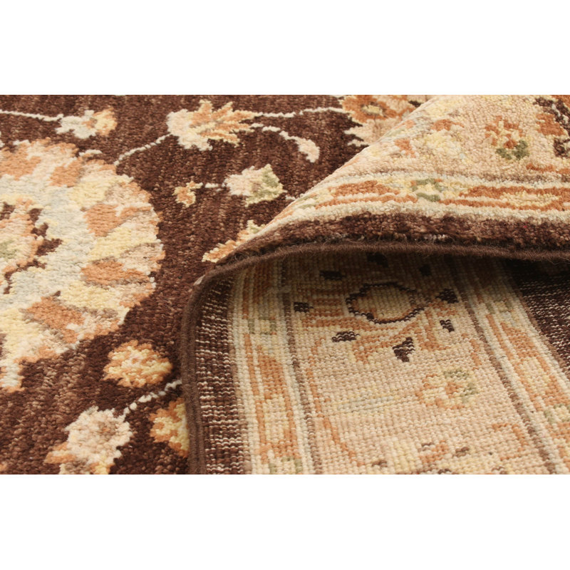 Tapis décoratif en laine de conception unique noué à la main New Age Ushak brun foncé/beige 4 pi 1 po x 6 pi 1 po