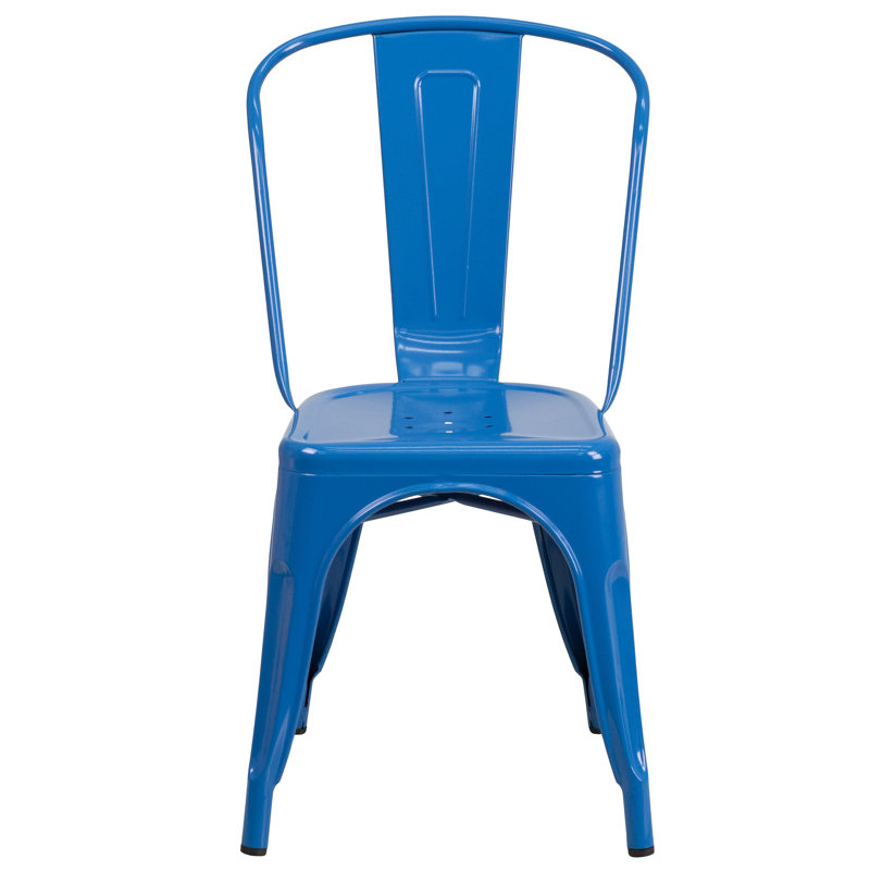 Luke Blue Metal Indoor-Outdoor Stackable Bistro Chairs, Set of 4
