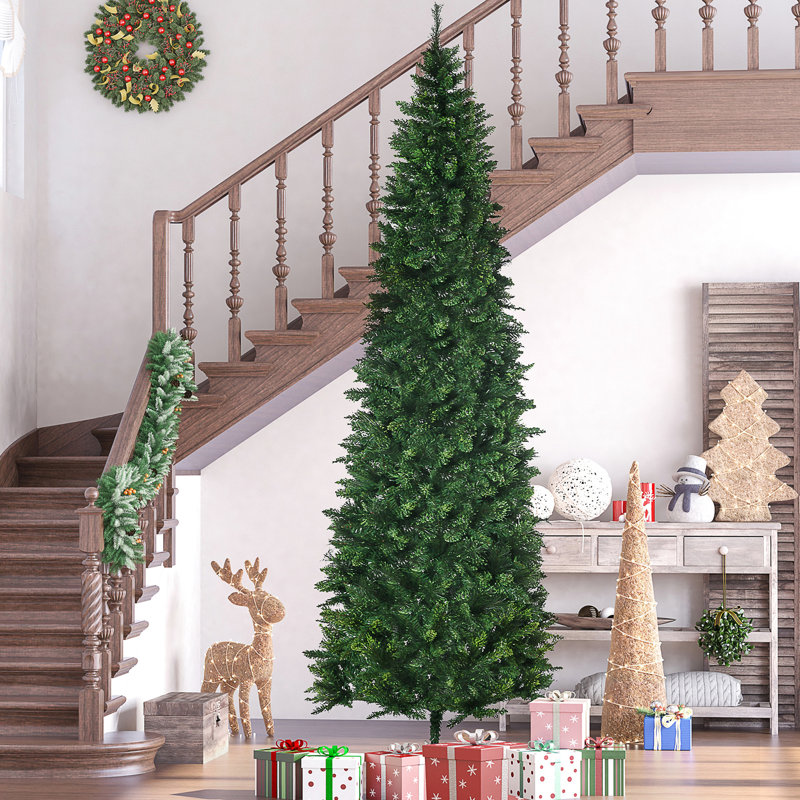 Arbre de Noël 9 pi pour décoration, 1298 branches, ouverture automatique, ignifuge avec base solide, plastique