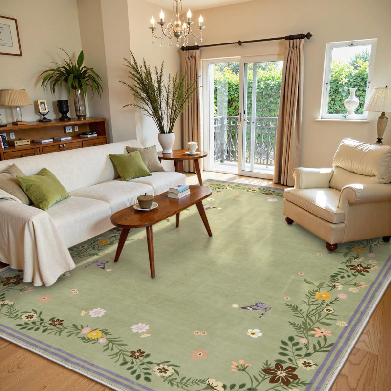 Kaldi Floral Rugs Soft Washable Carpet Ultra-Thin, Non-Slip Stain Resistant Under Table Rug, Rectangle 8' x 10'